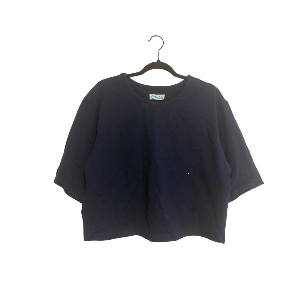 Catalina‎ T-Shirt Vintage Boxy Navy Blue Cropped Short Sleeve Large